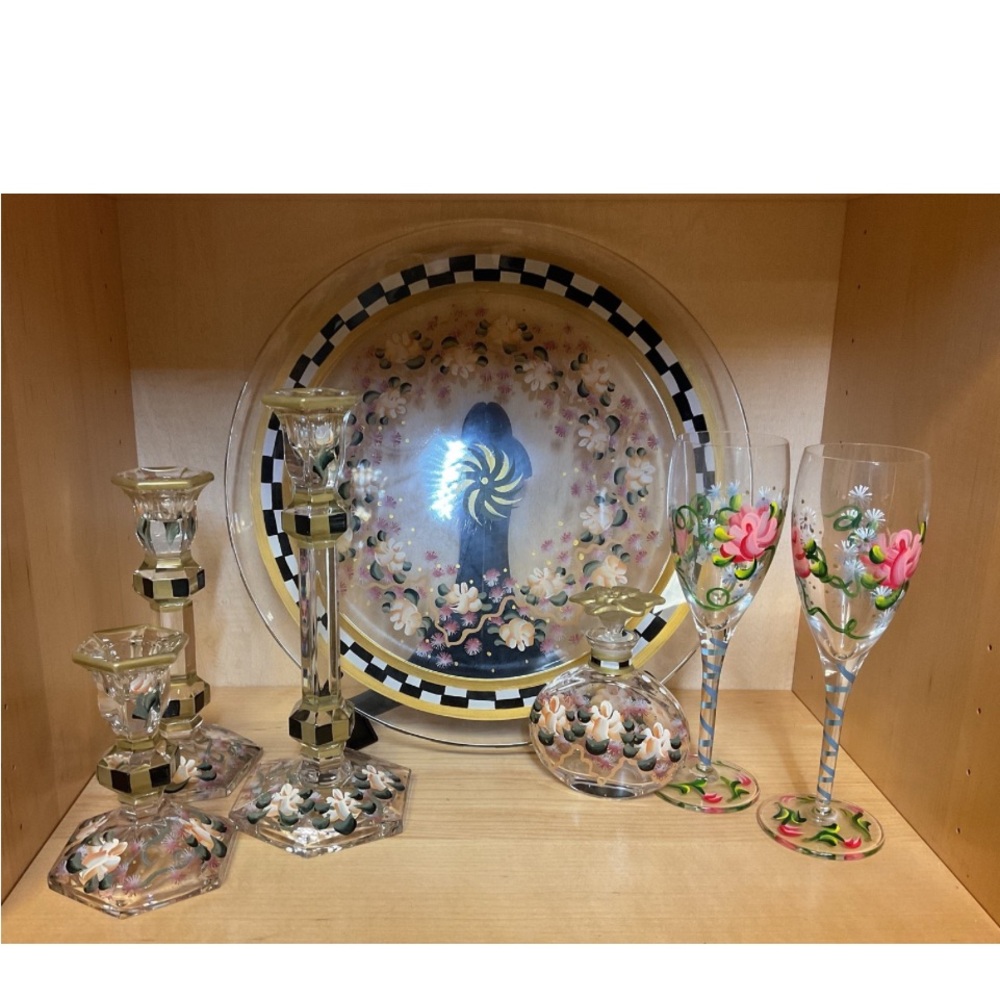 Pink and Green Glass Art with Intricate Designs
